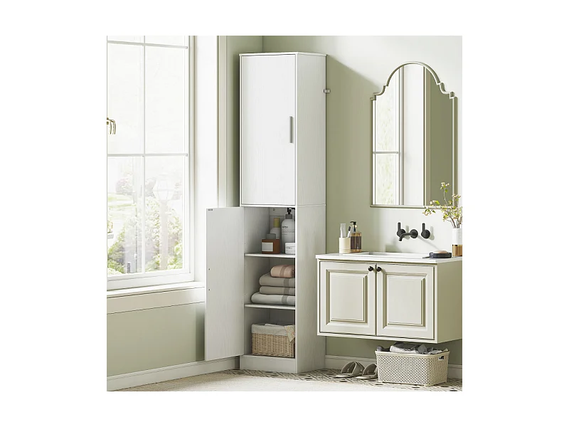 Colonne salle de bain 2 portes GIULIANO effet bois blanc