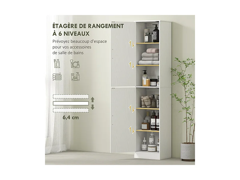 Colonne salle de bain 2 portes GIULIANO effet bois blanc