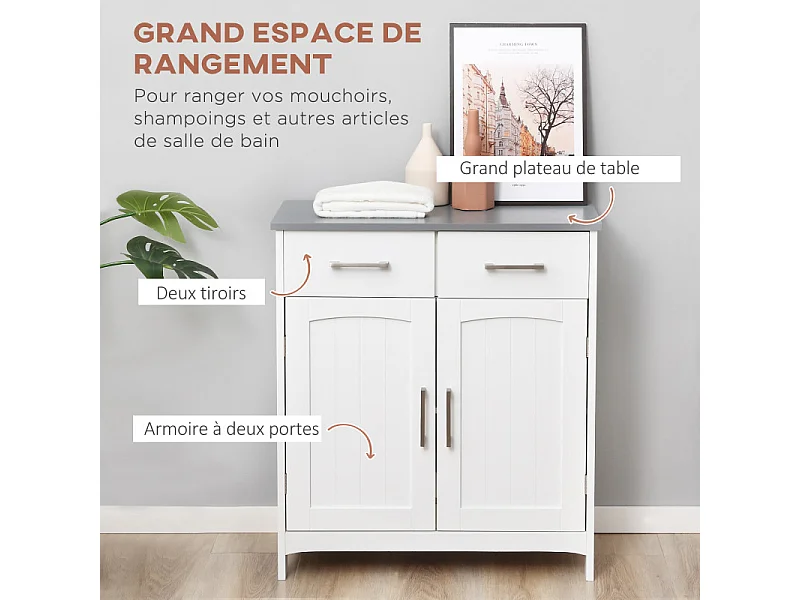 Meuble bas de salle de bain sur pied LIOR blanc et gris