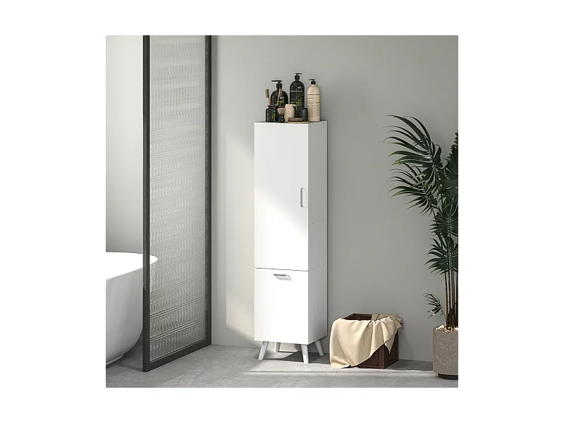 Colonne salle de bain panier à linge FAZIO blanc