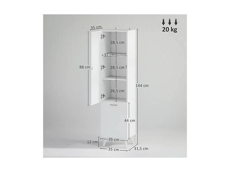 Colonne salle de bain panier à linge FAZIO blanc