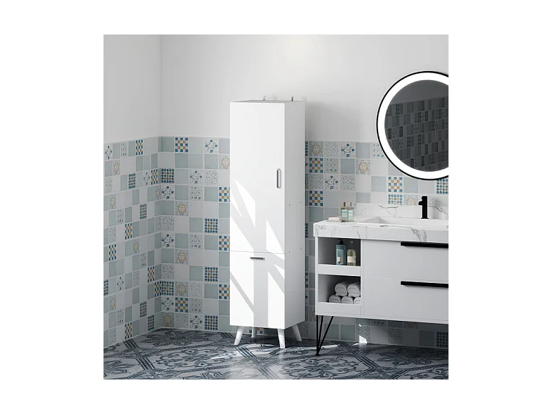 Colonne salle de bain panier à linge FAZIO blanc