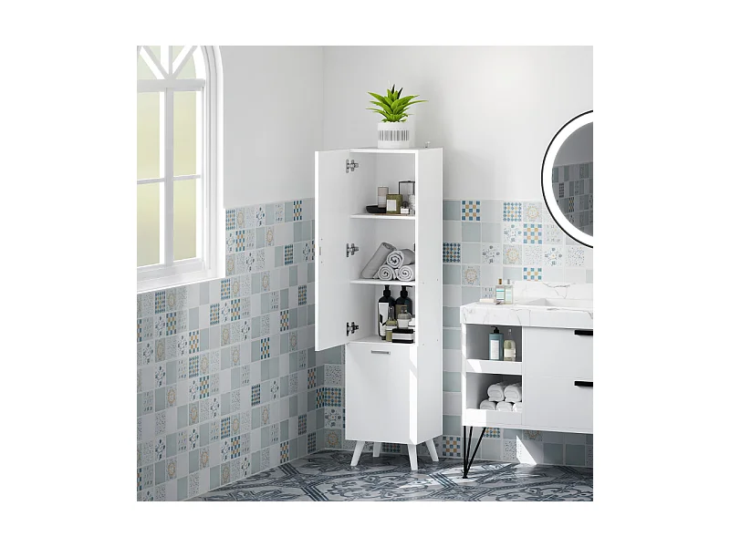 Colonne salle de bain panier à linge FAZIO blanc