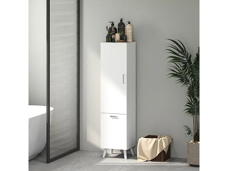 Colonne salle de bain panier à linge FAZIO blanc