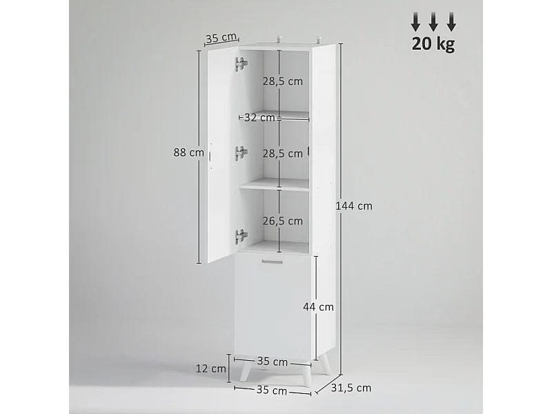 Colonne salle de bain panier à linge FAZIO blanc