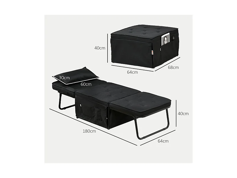 Fauteuil chaise longue lit MATTEO noire