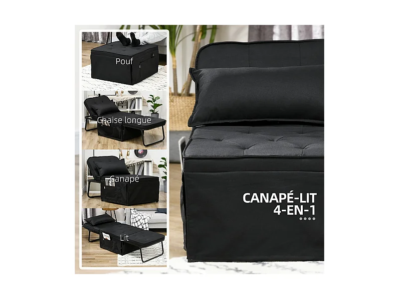 Fauteuil chaise longue lit MATTEO noire