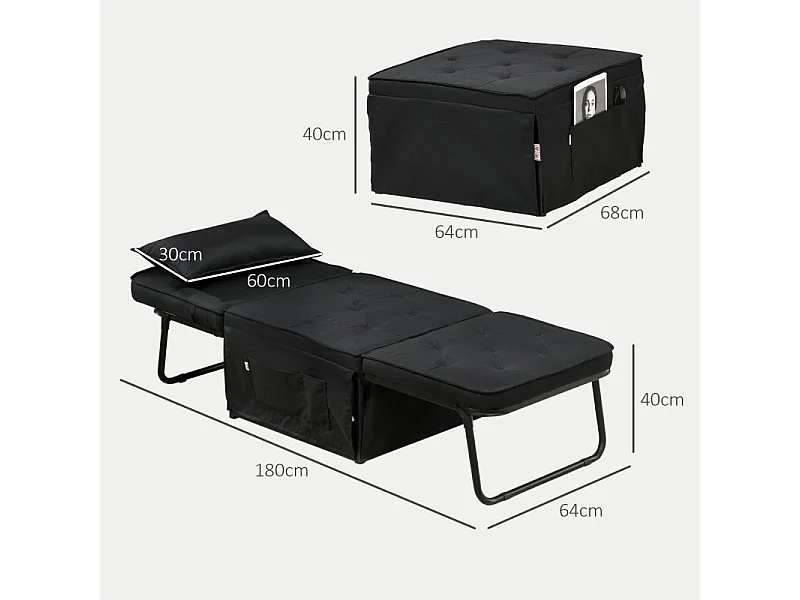 Fauteuil chaise longue lit MATTEO noire