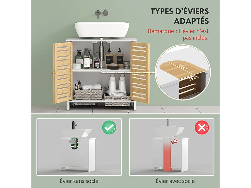 Meuble sous vasque ELIOS bambou et blanc