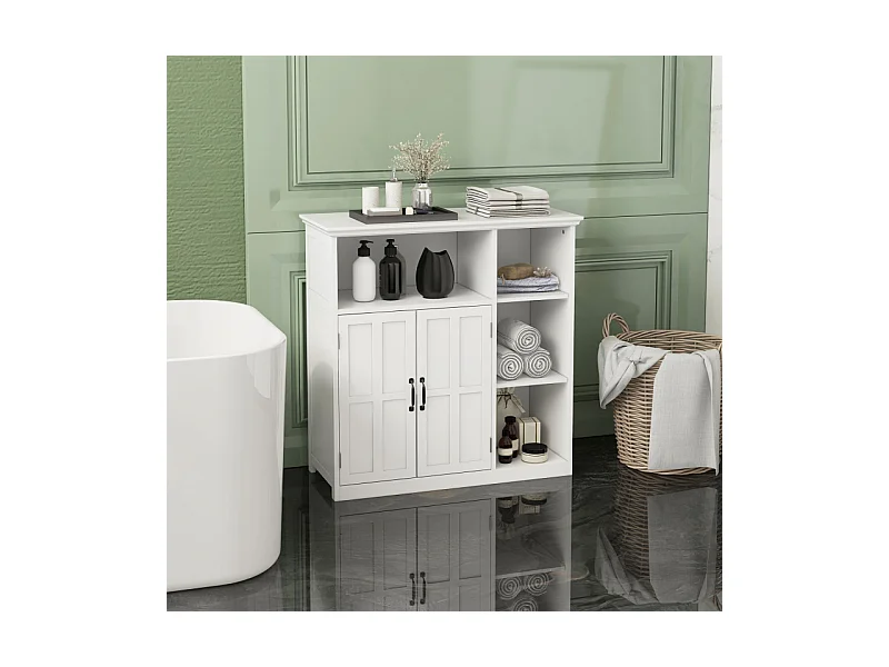 Meuble bas salle de bain 2 portes étagères LAZARO blanc