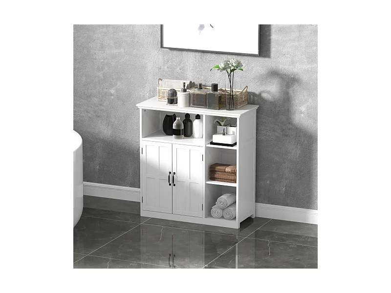 Meuble bas salle de bain 2 portes étagères LAZARO blanc