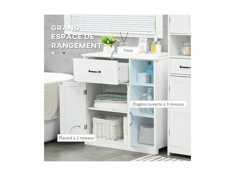 Meuble bas salle de bain 2 portes étagères LAZARO blanc