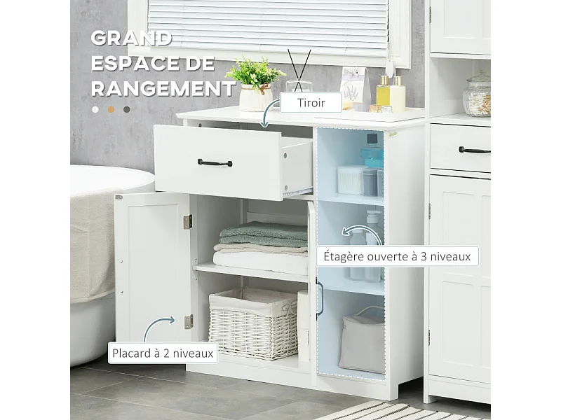 Meuble bas salle de bain 2 portes étagères LAZARO blanc