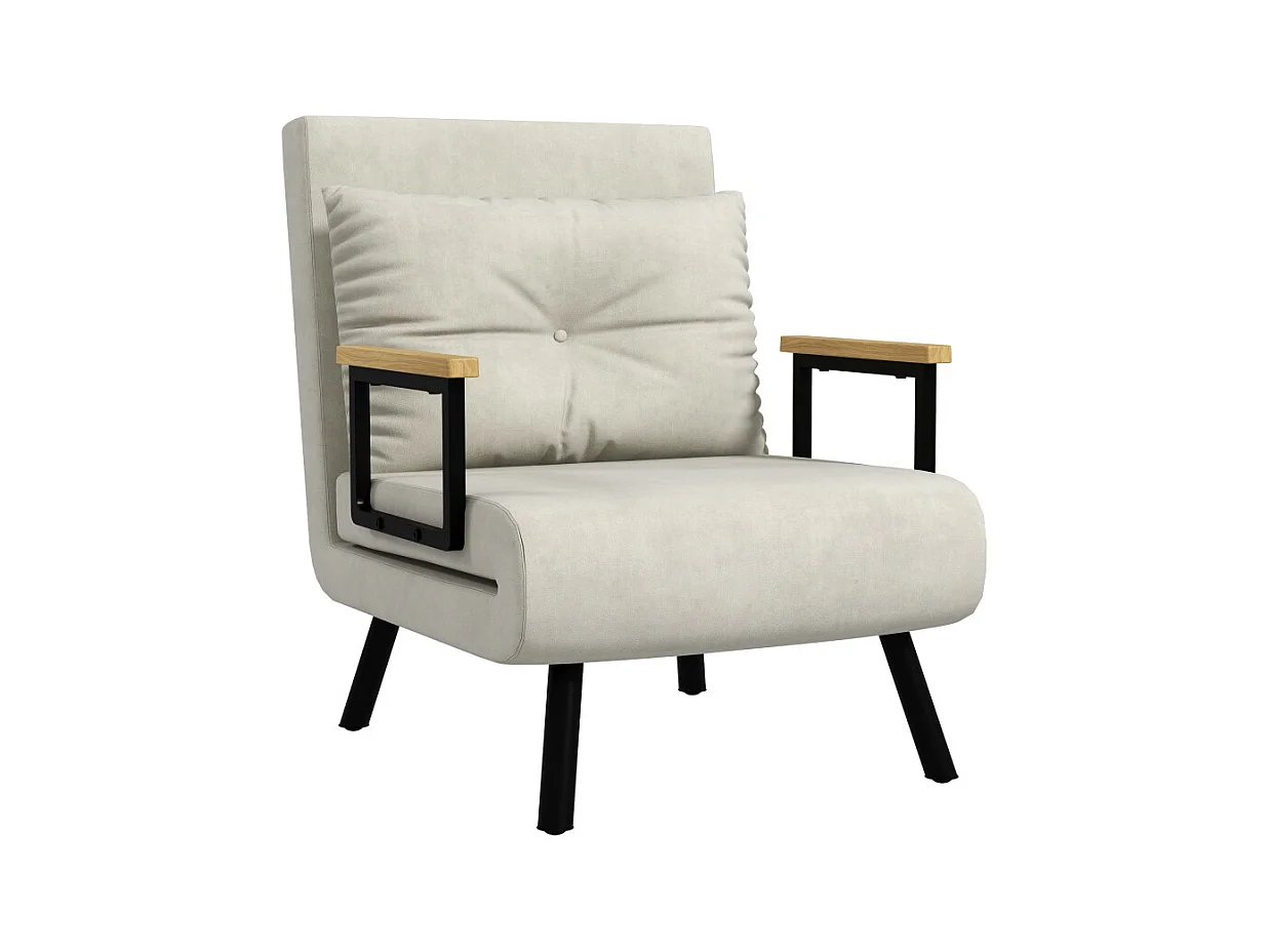 Fauteuil convertible 3 en 1 MIRA velours crème et bois