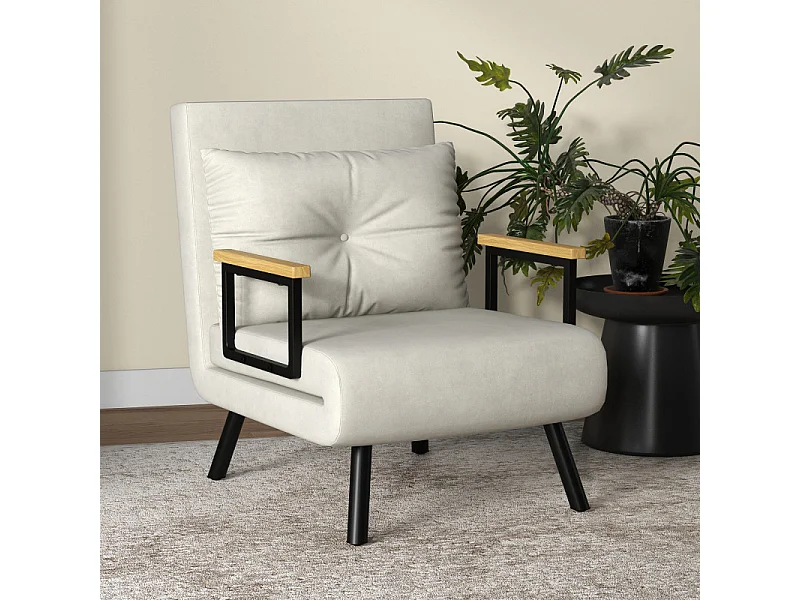 Fauteuil convertible 3 en 1 MIRA velours crème et bois