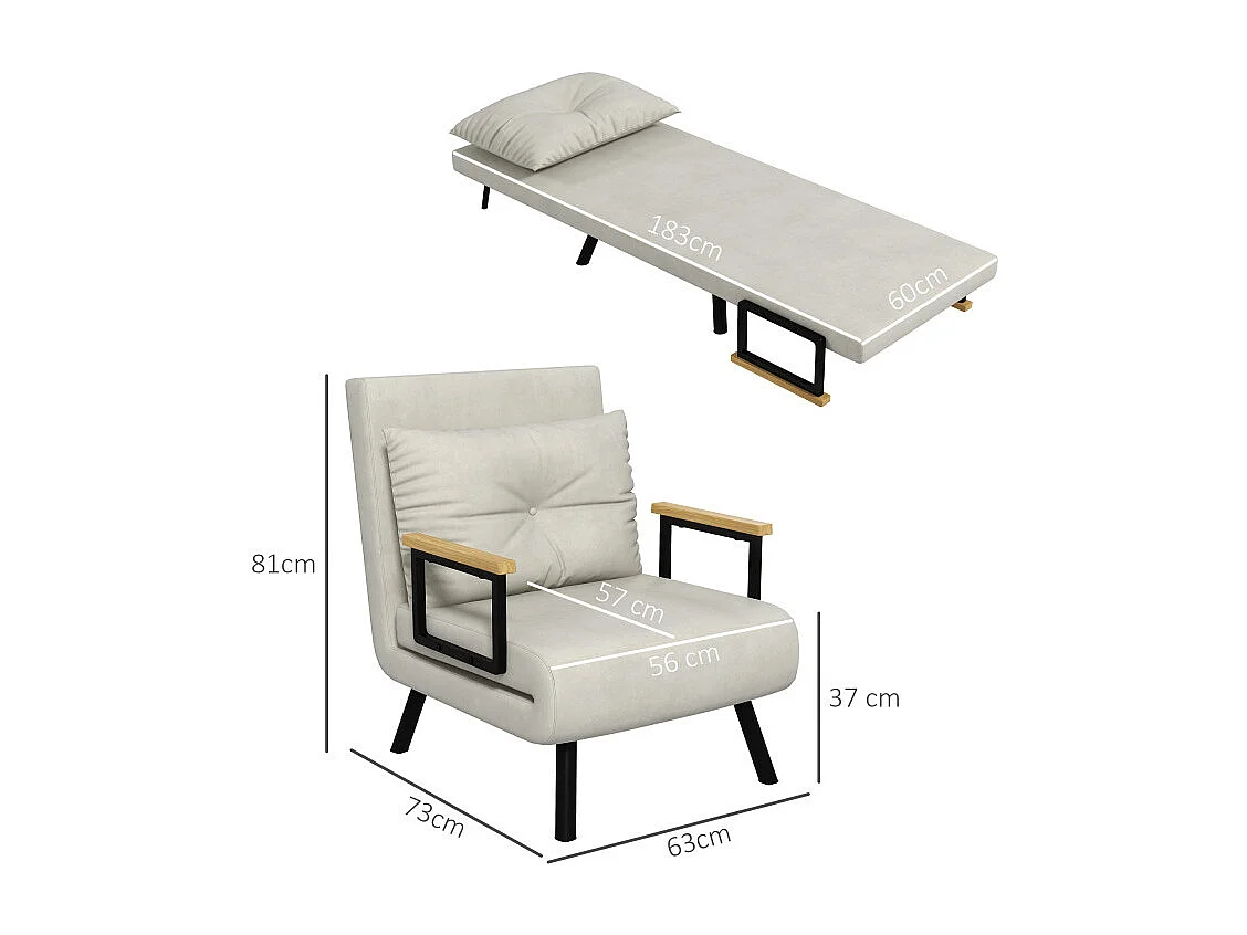 Fauteuil convertible 3 en 1 MIRA velours crème et bois