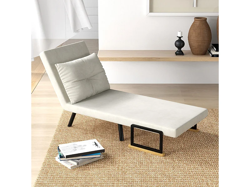 Fauteuil convertible 3 en 1 MIRA velours crème et bois