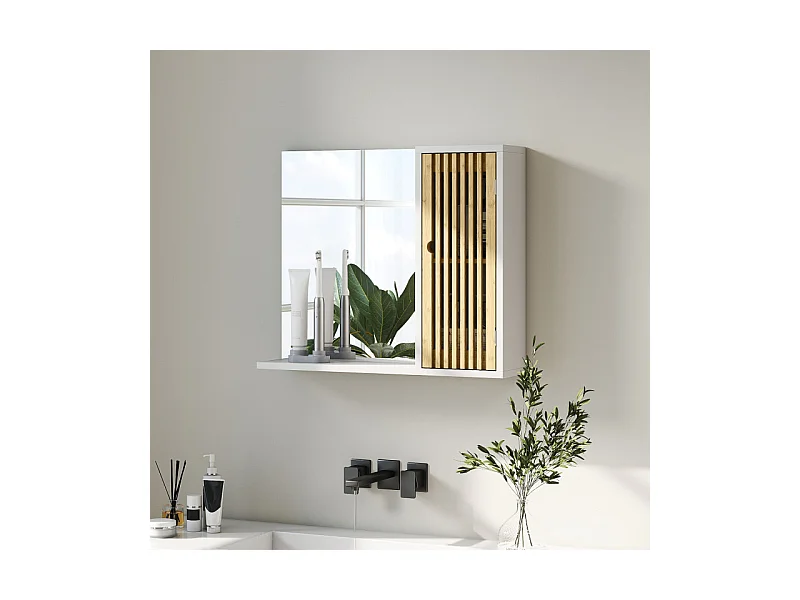 Armoire miroir salle de bain NILO bambou blanc