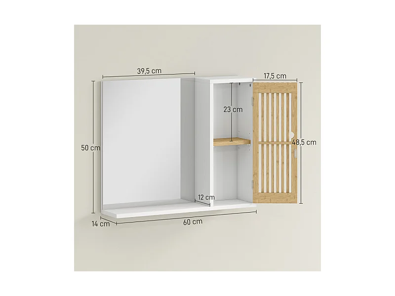 Armoire miroir salle de bain NILO bambou blanc