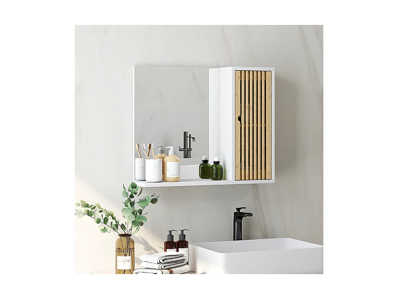 Armoire miroir salle de bain NILO bambou blanc