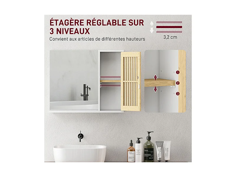 Armoire miroir salle de bain NILO bambou blanc