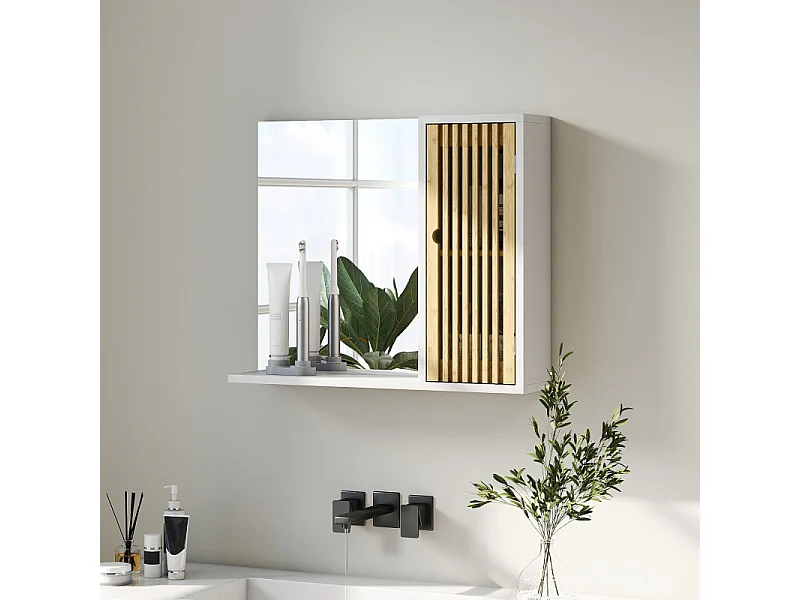 Armoire miroir salle de bain NILO bambou blanc