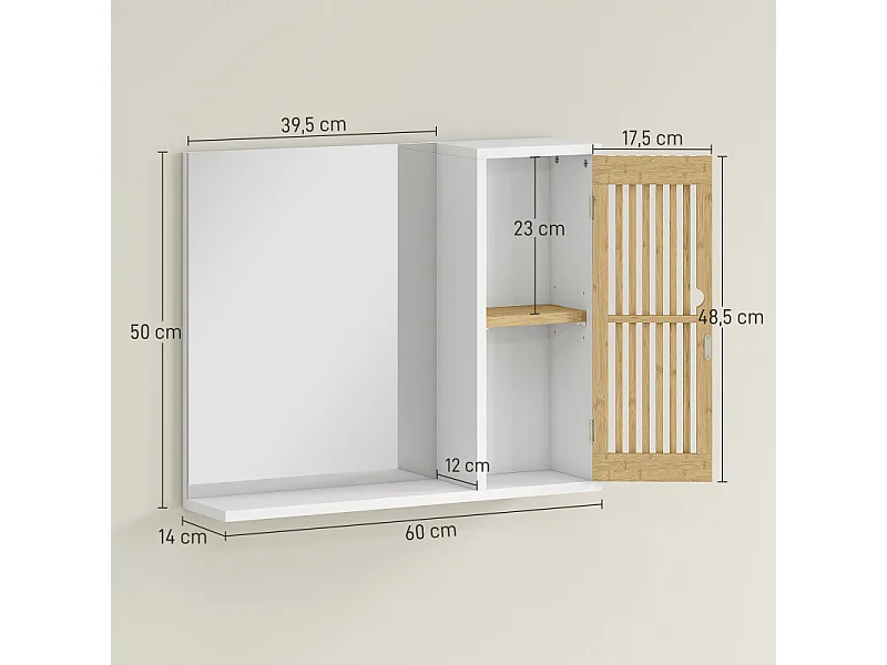 Armoire miroir salle de bain NILO bambou blanc