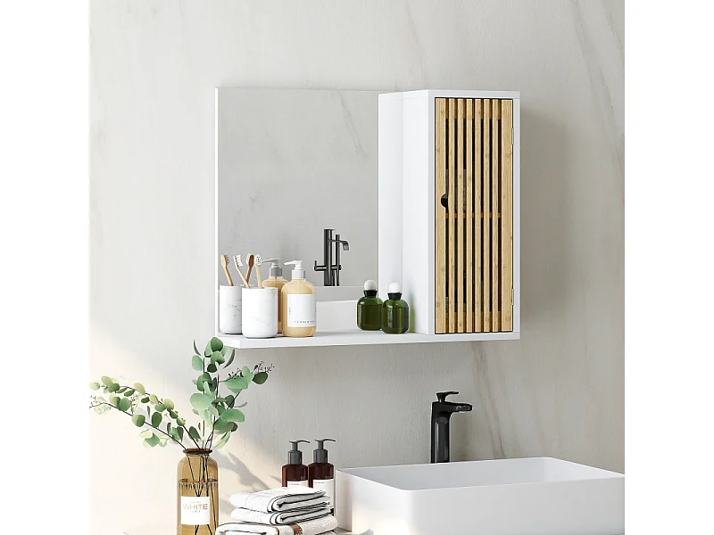 Armoire miroir salle de bain NILO bambou blanc