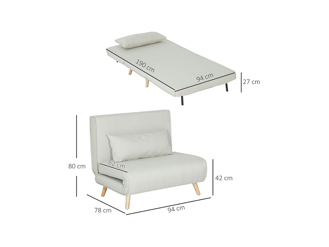 Fauteuil convertible avec coussin NAMI blanc cassé