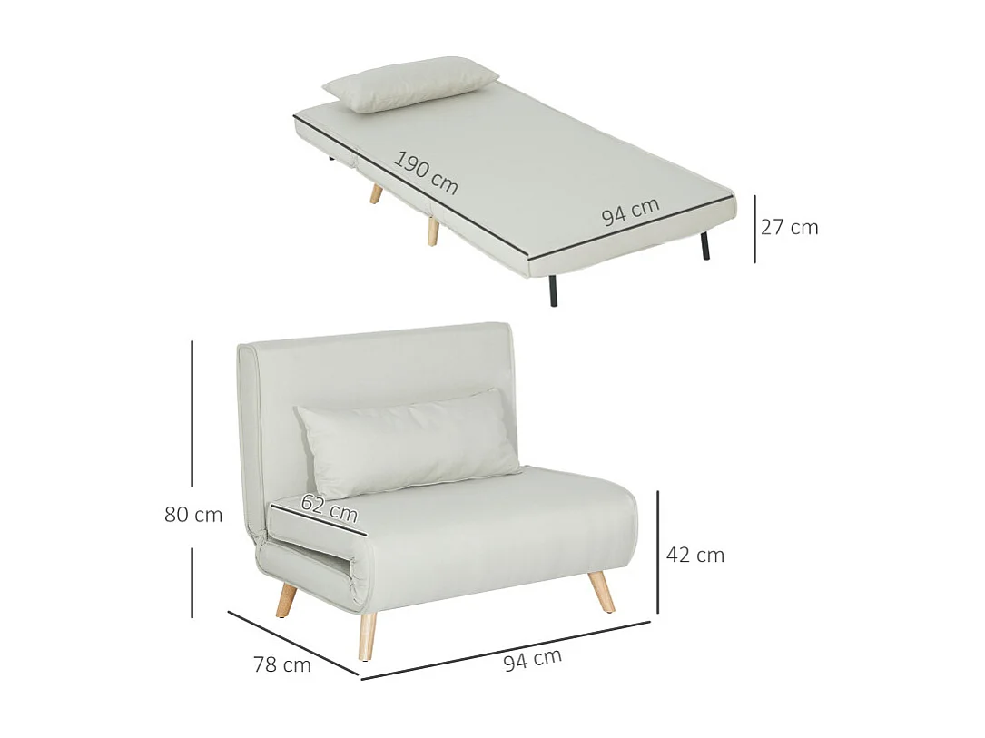 Fauteuil convertible avec coussin NAMI blanc cassé
