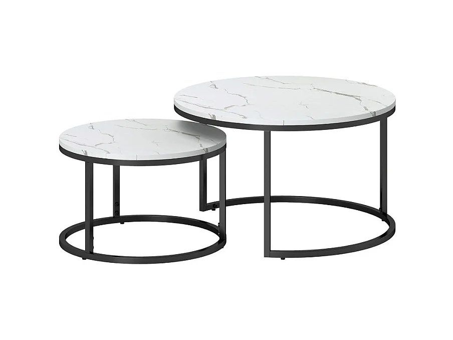 Lot de 2 tables basses rondes gigognes empilables LIORA blanc