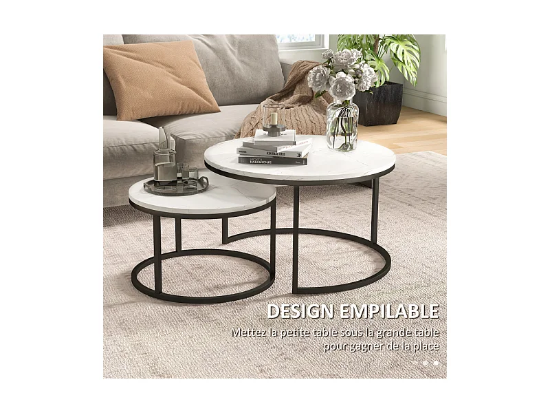 Lot de 2 tables basses rondes gigognes empilables LIORA blanc