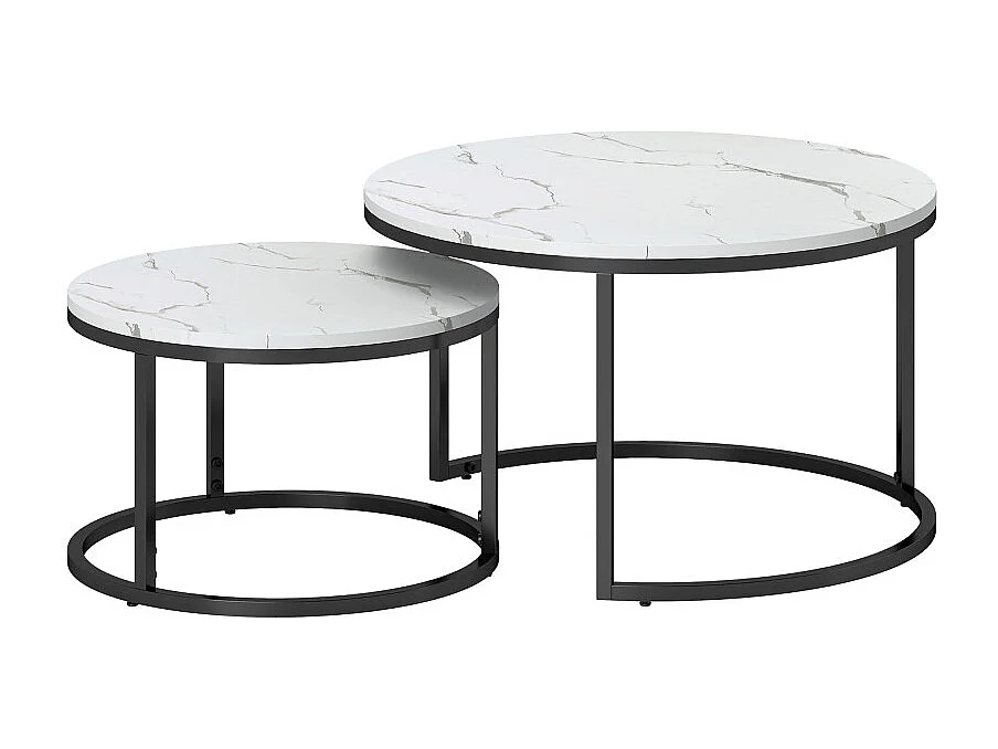 Lot de 2 tables basses rondes gigognes empilables LIORA blanc