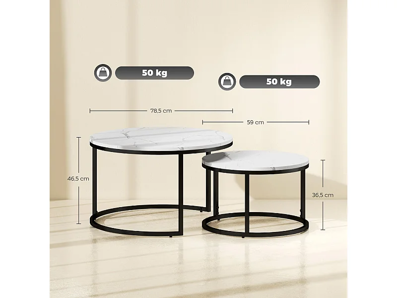 Lot de 2 tables basses rondes gigognes empilables LIORA blanc