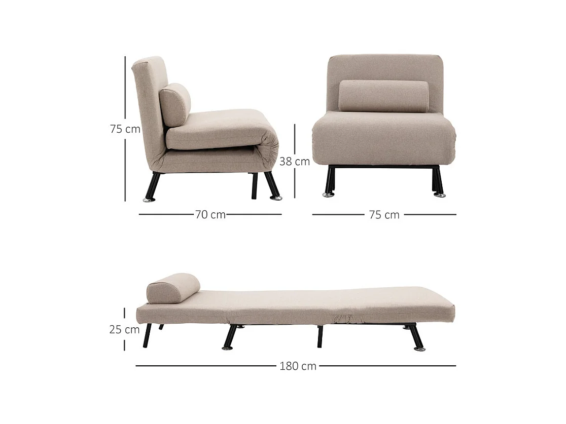 Chauffeuse convertible avec coussin SACHA beige