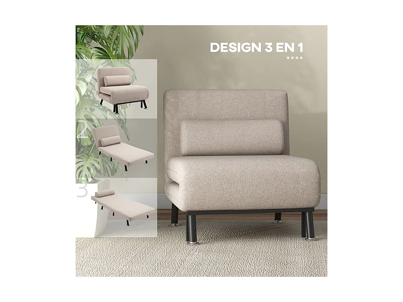 Chauffeuse convertible avec coussin SACHA beige