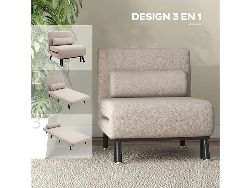 Chauffeuse convertible avec coussin SACHA beige