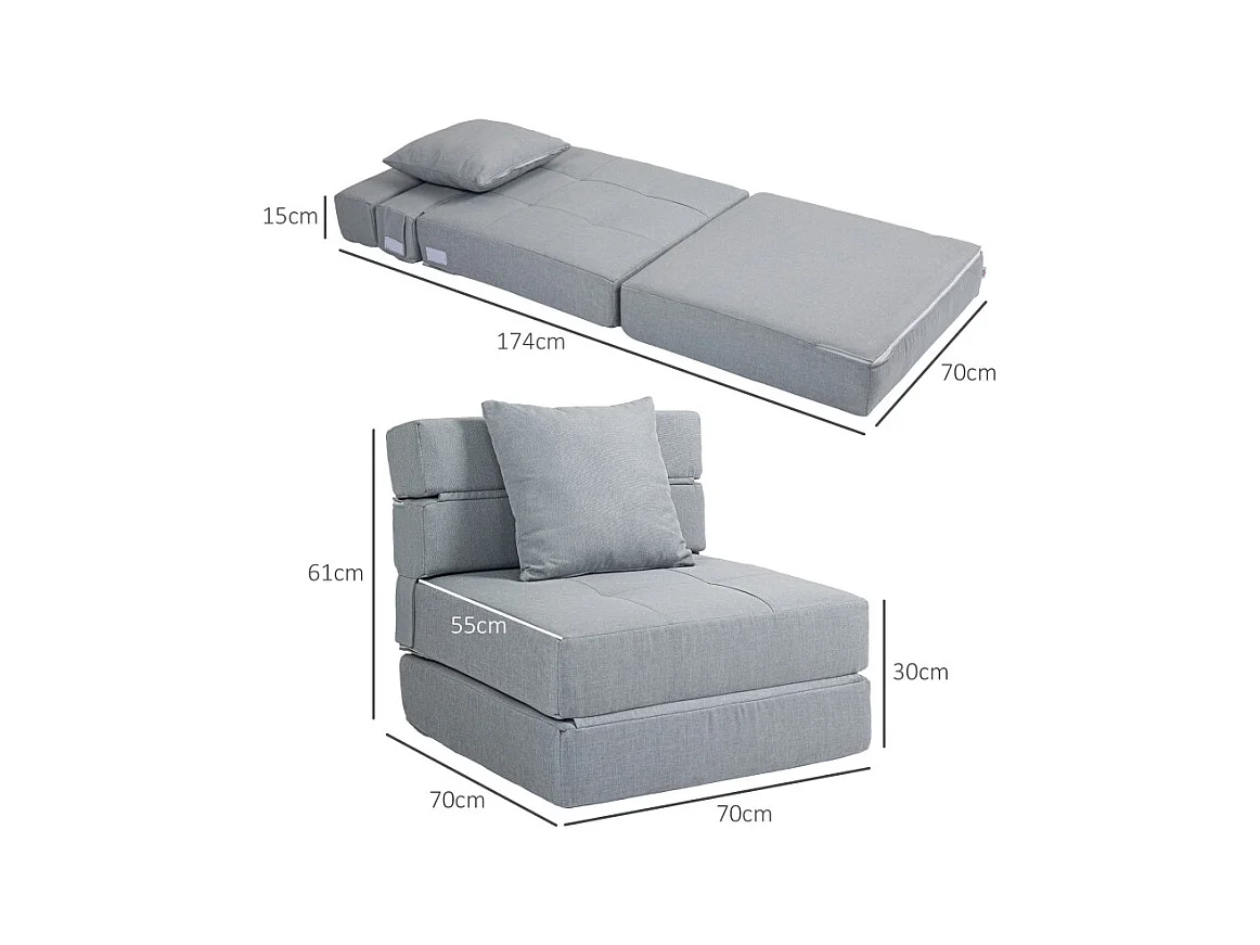 Fauteuil chauffeuse convertible MELYA gris clair