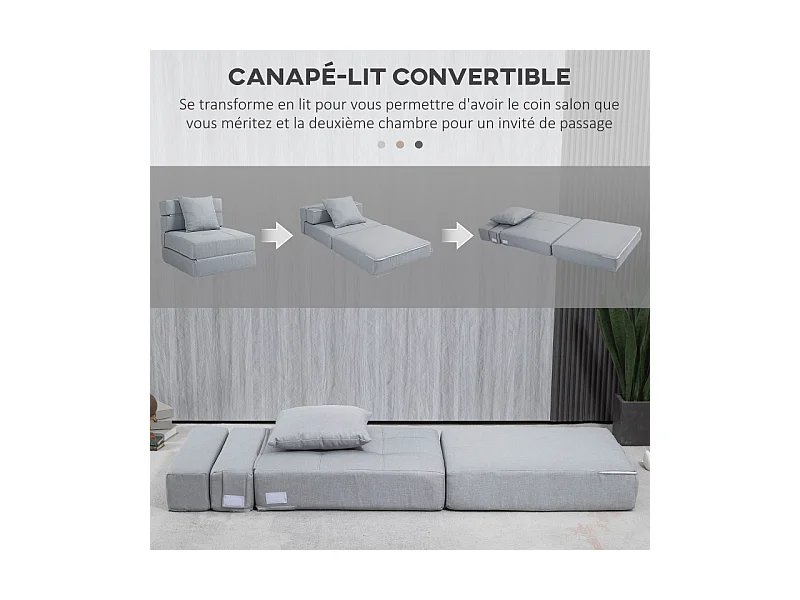 Fauteuil chauffeuse convertible MELYA gris clair