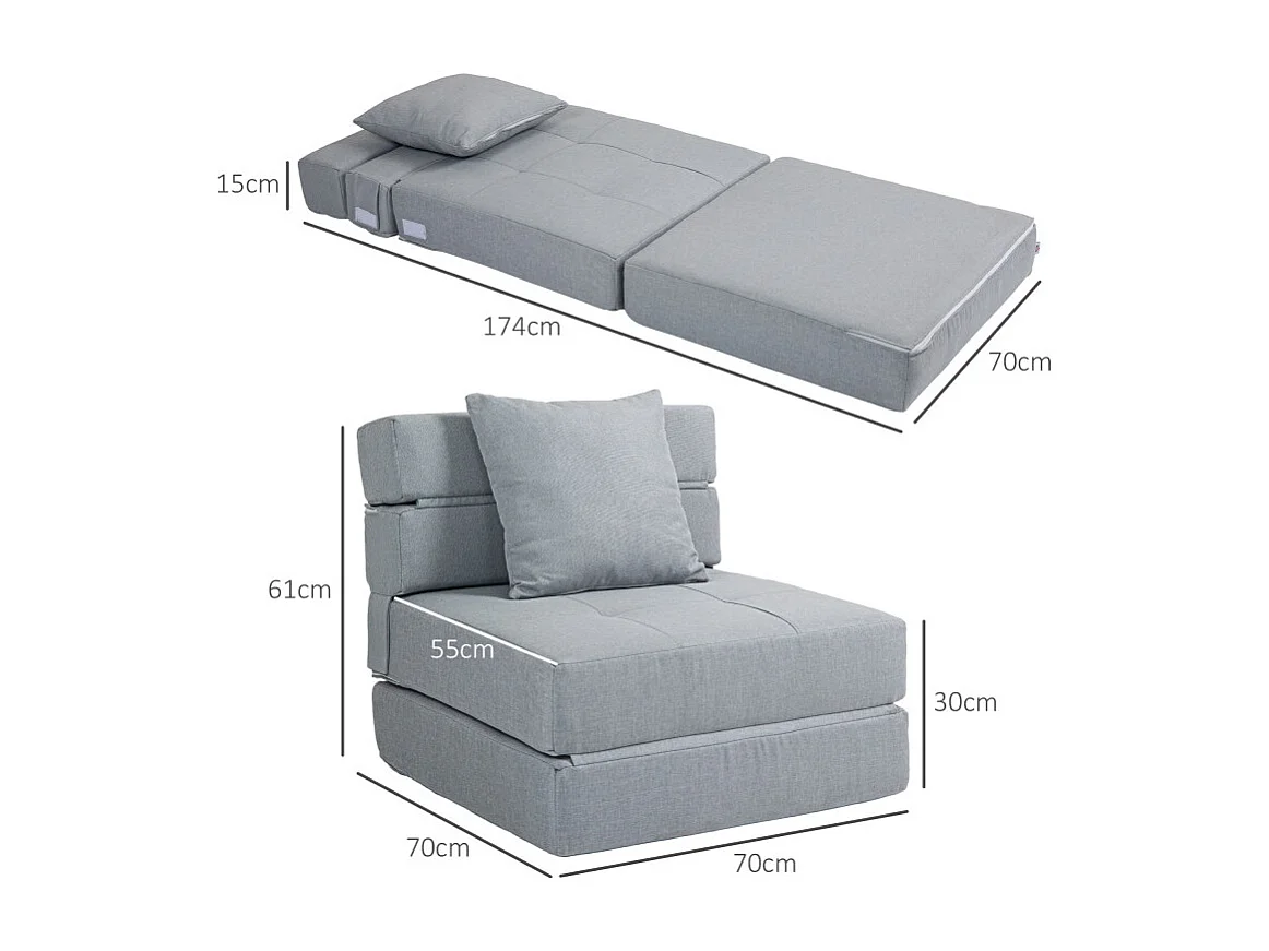 Fauteuil chauffeuse convertible MELYA gris clair