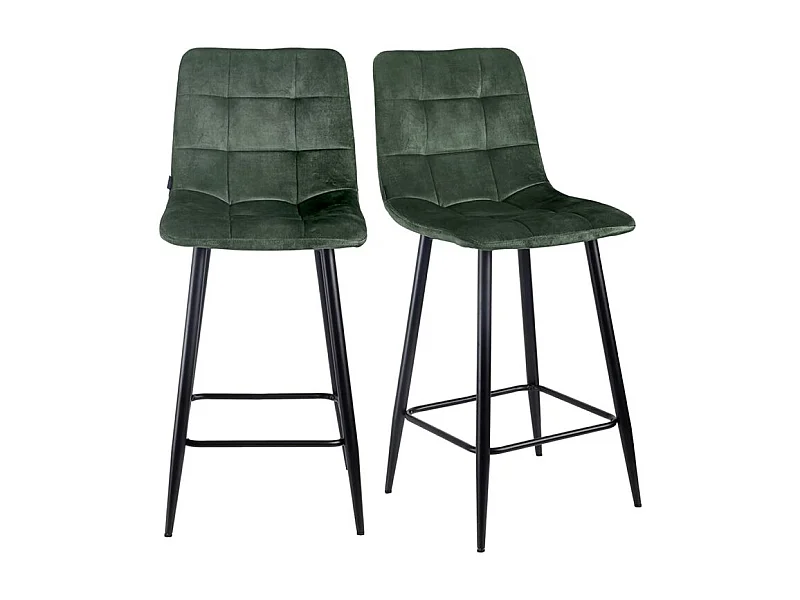 Lot 2 chaises de bar avec assise H.75 cm en velours vert - NAMI 2