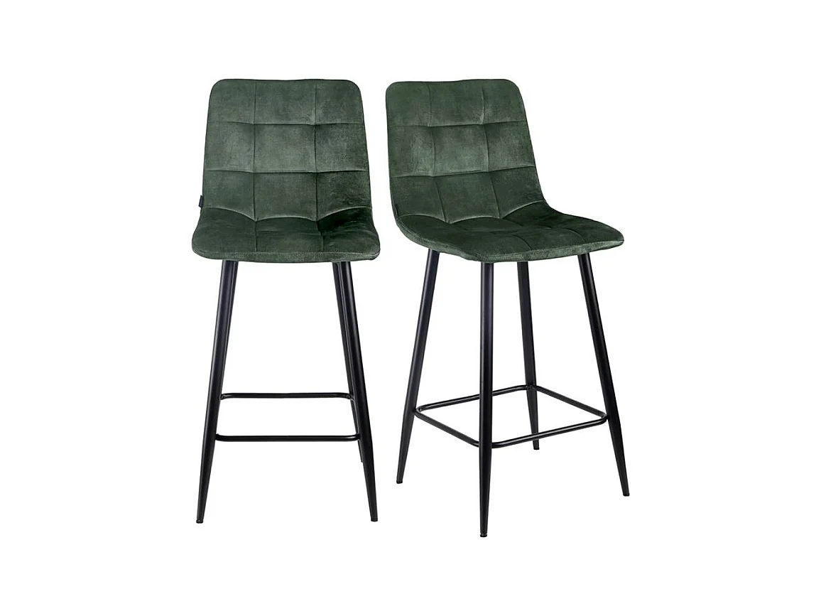 Lot 2 chaises de bar avec assise H.75 cm en velours vert - NAMI 2