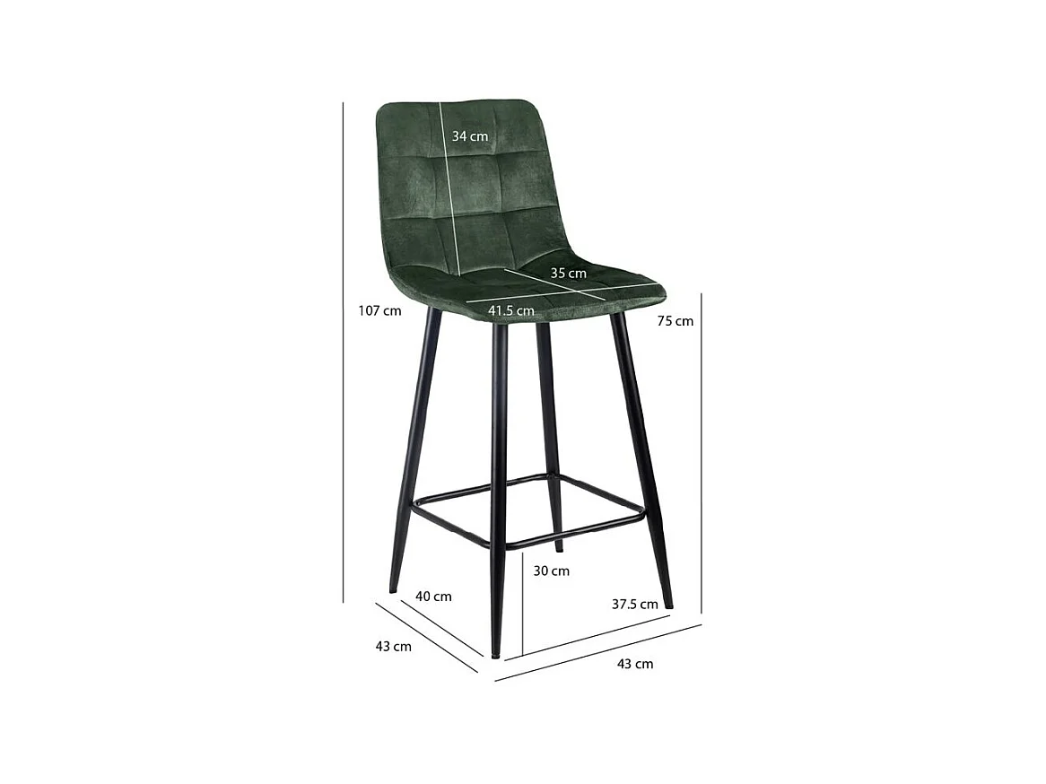 Lot 2 chaises de bar avec assise H.75 cm en velours vert - NAMI 2