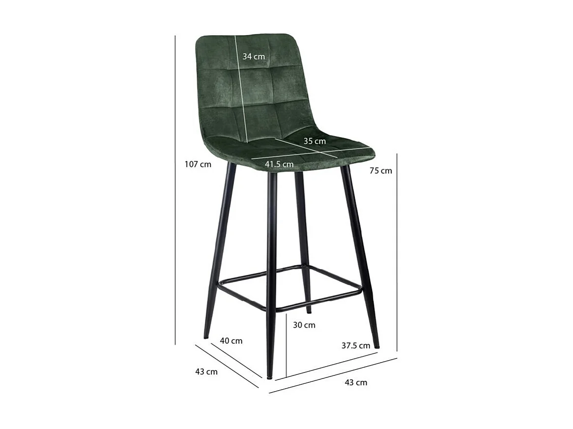 Lot 2 chaises de bar avec assise H.75 cm en velours vert - NAMI 2