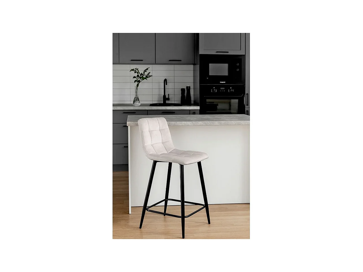 Lot 2 chaises de bar avec assise H.75 cm en velours écru - NAMI 2