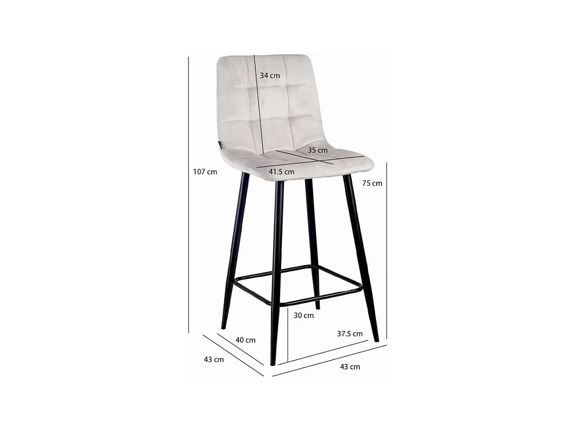 Lot 2 chaises de bar avec assise H.75 cm en velours écru - NAMI 2