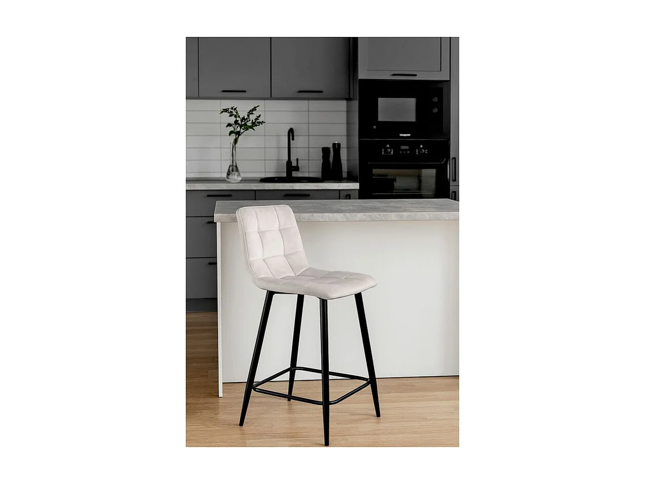 Lot 2 chaises de bar avec assise H.75 cm en velours écru - NAMI 2