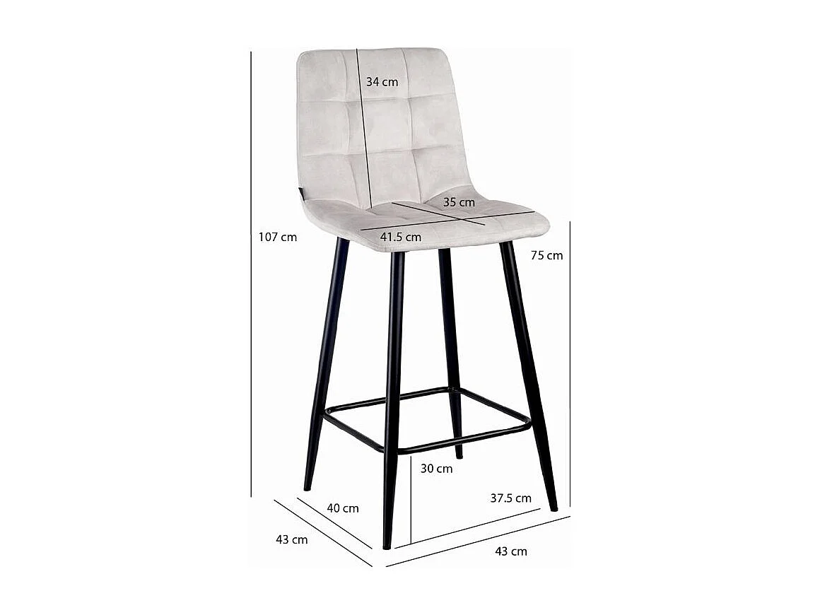 Lot 2 chaises de bar avec assise H.75 cm en velours écru - NAMI 2