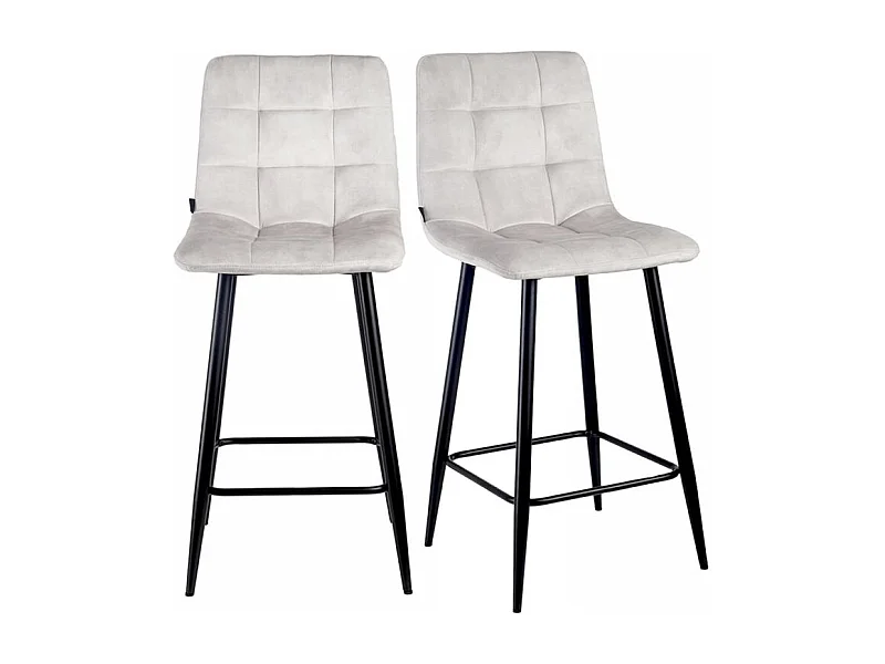 Lot 2 chaises de bar avec assise H.75 cm en velours écru - NAMI 2