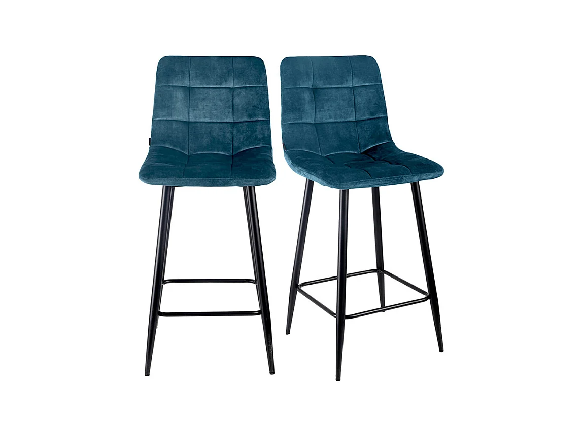 Lot 2 chaises de bar avec assise H.75 cm en velours bleu - NAMI 2